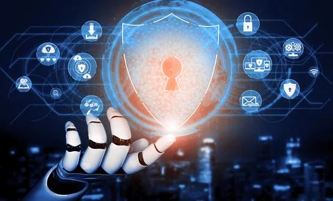 Future artificial intelligence robot and cyborg. 3D illustration. Illustrazione stock