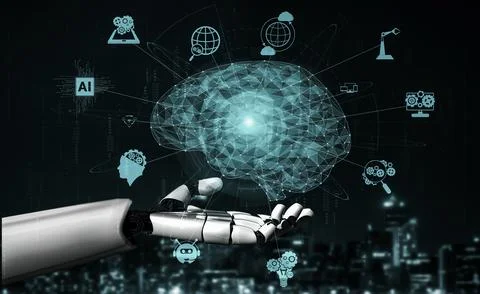 Future artificial intelligence robot and cyborg. 3D illustration. 스톡 일러스트