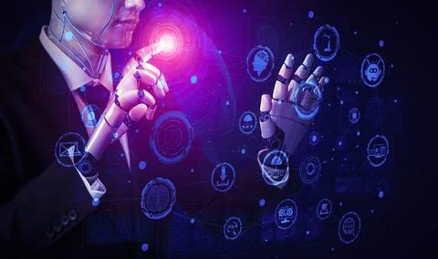 Future artificial intelligence robot and cyborg. 3D illustration. 스톡 일러스트