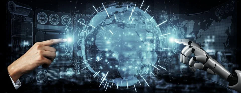 Future artificial intelligence robot and cyborg. 3D illustration. Stock Illustration