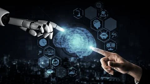 Future artificial intelligence robot and cyborg. 3D illustration. イラスト素材