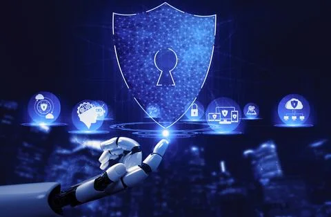 Future artificial intelligence robot and cyborg. 3D illustration. Illustrazione stock