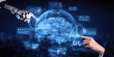 Future artificial intelligence robot and cyborg. 3D illustration. Stock Illustration