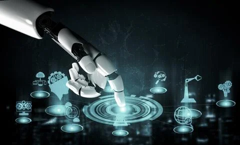 Future artificial intelligence robot and cyborg. 3D illustration. 스톡 일러스트