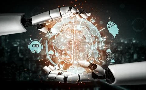 Future artificial intelligence robot and cyborg. 3D illustration. Stock Illustration