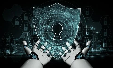 Future artificial intelligence robot and cyborg. 3D illustration. Illustrazione stock