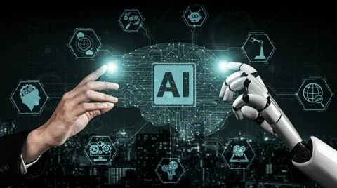 Future artificial intelligence robot and cyborg. 3D illustration. イラスト素材