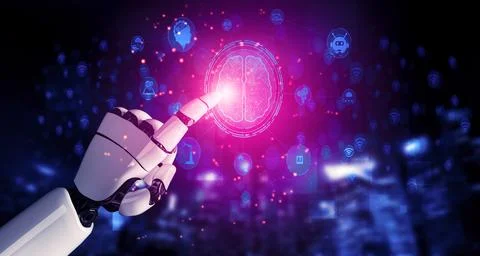 Future artificial intelligence robot and cyborg. 3D illustration. Stock Illustration