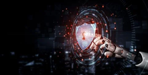 Future artificial intelligence robot and cyborg. 3D illustration. Illustrazione stock