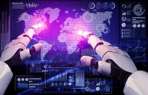 Future artificial intelligence robot and cyborg. 3D illustration. Stock Illustration