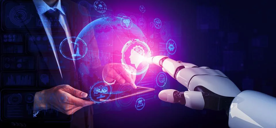 Future artificial intelligence robot and cyborg. 3D illustration. Stock-Illustration