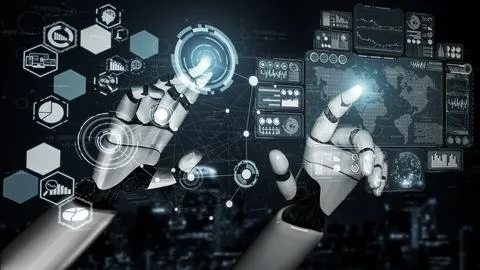 Future artificial intelligence robot and cyborg. 3D illustration. Stock Illustration