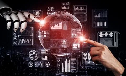 Future artificial intelligence robot and cyborg. 3D illustration. Stock Illustration