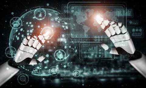 Future artificial intelligence robot and cyborg. 3D illustration. Stock Illustration