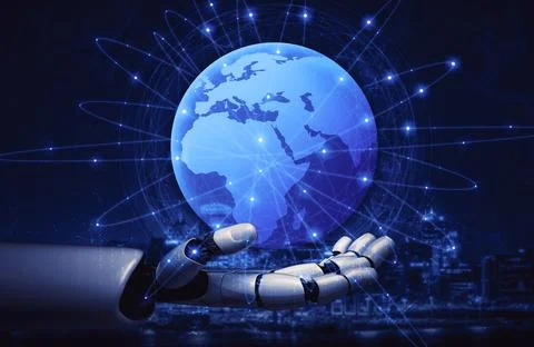 Future artificial intelligence robot and cyborg. 3D illustration. Stock Illustration