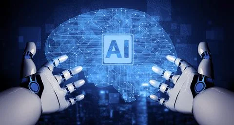 Future artificial intelligence robot and cyborg. 3D illustration. イラスト素材