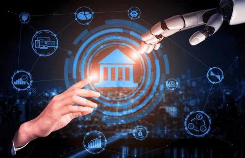 Future artificial intelligence robot and cyborg. 3D illustration. Illustrazione stock