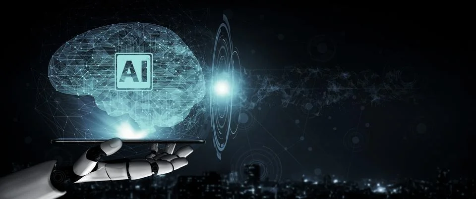 Future artificial intelligence robot and cyborg. 3D illustration. Stock Illustration