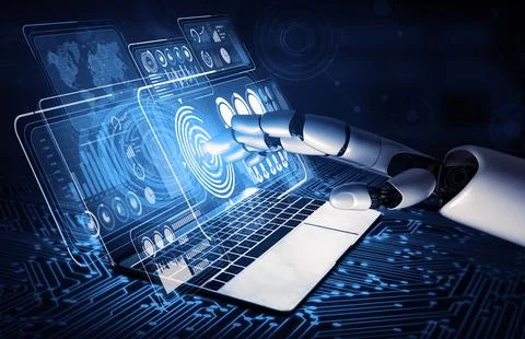 Future artificial intelligence robot and cyborg. 3D illustration. Stock Illustration