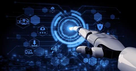 Future artificial intelligence robot and cyborg. 3D illustration. Stock-Illustration