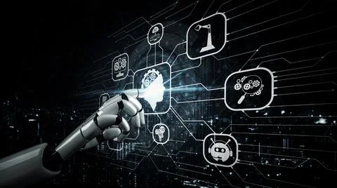 Future artificial intelligence robot and cyborg. 3D illustration. Stock Illustration