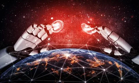 Future artificial intelligence robot and cyborg. 3D illustration. Stock Illustration