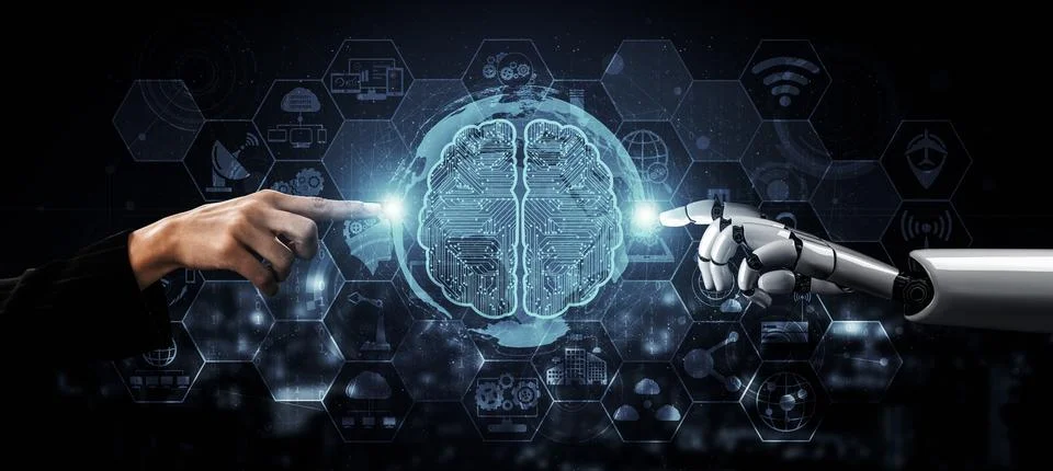 Future artificial intelligence robot and cyborg. 3D illustration. Stock Illustration