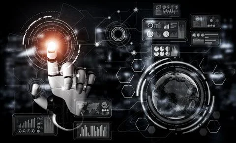 Future artificial intelligence robot and cyborg. 3D illustration. Stock Illustration