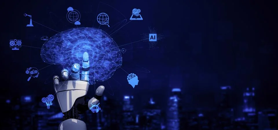 Future artificial intelligence robot and cyborg. 3D illustration. Stock Illustration
