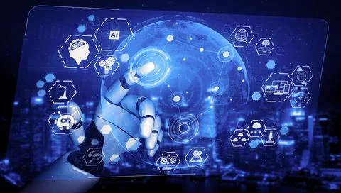 Future artificial intelligence robot and cyborg. 3D illustration. Stock Illustration