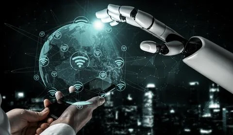 Future artificial intelligence robot and cyborg. 3D illustration. Stock Illustration