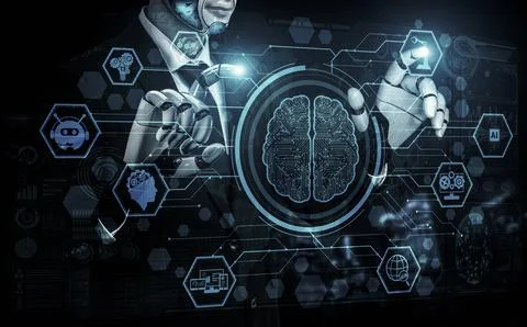 Future artificial intelligence robot and cyborg. 3D illustration. Stock Illustration