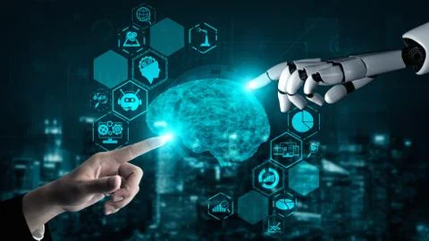 Future artificial intelligence robot and cyborg. Stock Photos