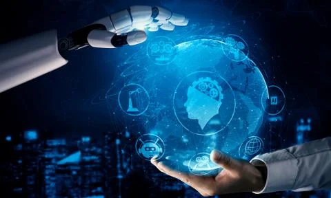 Future artificial intelligence robot and cyborg. Stock Photos