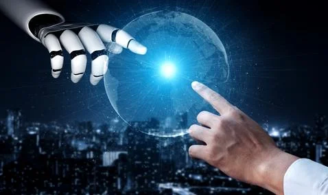 Future artificial intelligence robot and cyborg. Stock Photos