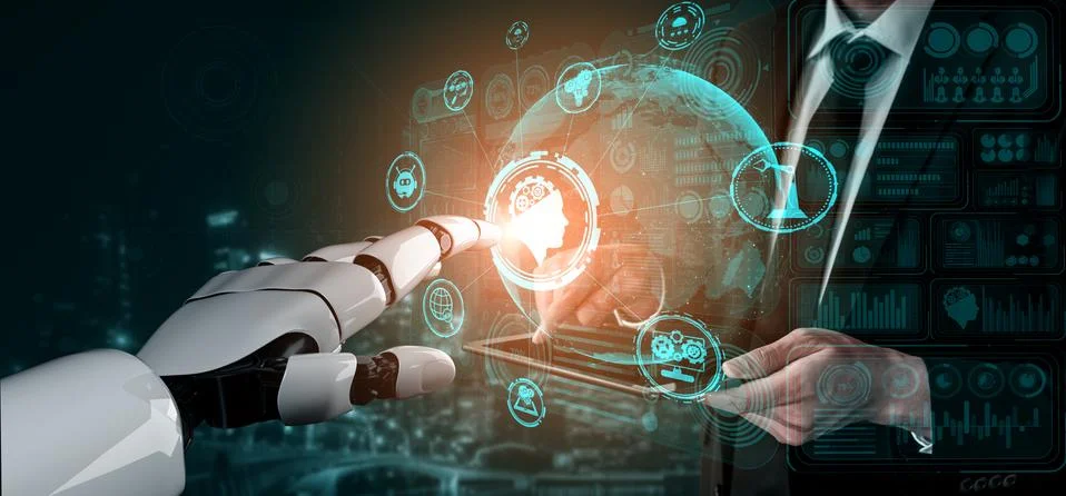 Future artificial intelligence robot and cyborg. 스톡 사진