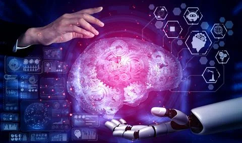 Future artificial intelligence robot and cyborg. 스톡 사진