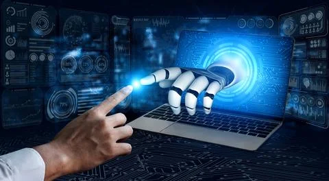 Future artificial intelligence robot and cyborg. Stock Photos