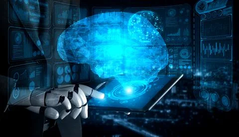 Future artificial intelligence robot and cyborg. 스톡 사진