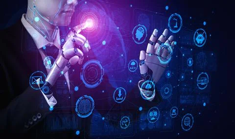 Future artificial intelligence robot and cyborg. Foto stock