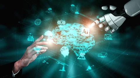 Future artificial intelligence robot and cyborg. 스톡 사진