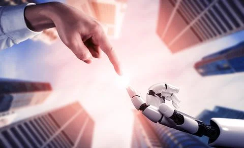 Future artificial intelligence robot and cyborg. 3D illustration. Stock Photos