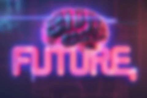 Future, artificial intelligence server on neon brain background. Blurred ba.. Stock Photos