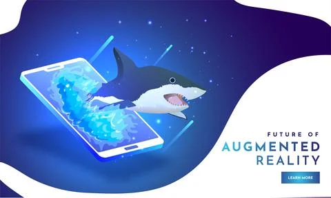 Future of Augmented Reality (AR), isometric illustration of Shark on smartp.. Illustrazione stock