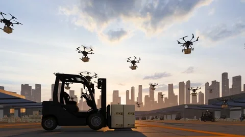 Future Automated Drone Delivery Logistics Park Stock Footage 320663023