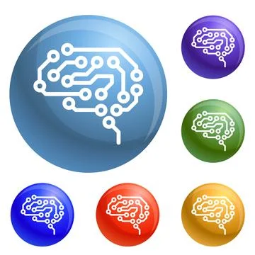 Future brain icons set Illustrazione stock