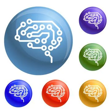 Future brain icons set vector Stock Illustration