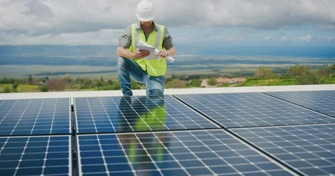 The future is bright for this solar panel technician Stock Footage 104980205