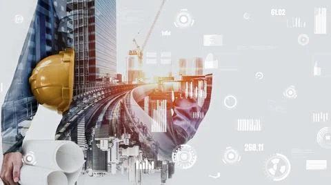 Future building construction and inventive engineering project Foto stock