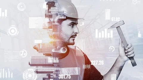 Future building construction and inventive engineering project 스톡 사진